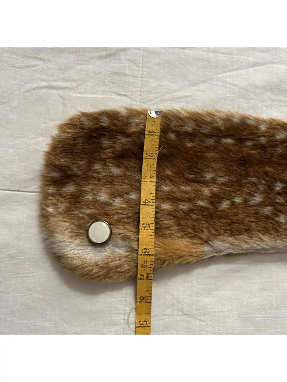 Faux Fur Bambi Doe Print Scarf Enamel Button Lolita Japan One Size